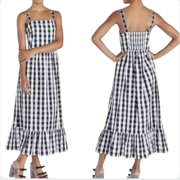 J. Crew Navy Gingham Maxi Dress XS Sundress Smocked Back - Picture 2 of 15
